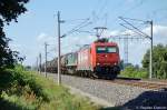 185 585-7 (HGK 2053) & DE 63 (266 063-1) der HGK - Hfen and Gterverkehr Kln AG mit Kesselzug in Vietznitz Richtung Paulinenaue unterwegs. 02.08.2011