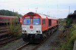 Die Class 66 PB12  Marleen  von Crossrail steht abgestellt in Aachen-West bei Sonne und Wolken.