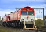 Zwei Class 66 DE6301  Debora  und DE6310  Griet  beide von Crossrail stehen am Prellbock in Montzen-Gare(B) am 21.4.2012.