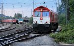 Die Class 66 PB03  Mireille  von Crossrail rangiert in Aachen-West bei Regenwetterstimmung am 30.8.2012.