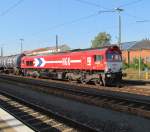 DE 669 der HGK zieht am 04. September 2012 einen Kesselwagenzug in den Bamberger Bahnhof.