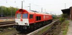 Die Class 66 PB03  Mireille  von Crossrail steht abgestellt an der Laderampe in Aachen-West bei Wolken am Abend des 30.4.2013.