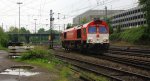 Ein Nachschuss von der Class 66 DE6311  Hanna  von Crossrail fhrt als Lokzug von Aachen-West nach Montzen(B) bei der Ausfahrt aus Aachen-West und fhrt in Richtung Montzen/Belgien. Bei Regenwolken am Abend des 17.5.2013.