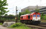 Die Class 66 DE6314  Hanna  von Crossrail kommt als Lokzug aus Montzen-Gare(B) und fhrt in Aachen-West ein bei Sonne und Wolken am 30.5.2013.