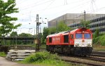 Die Class 66 DE6314  Hanna  von Crossrail kommt als Lokzug aus Montzen-Gare(B) und fhrt in Aachen-West ein bei Sonne und Wolken am 30.5.2013.