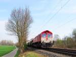 Crossrail PB 03 Class 66, am 27.3.2014 mit einem Ganzzug Uacns Staubgutwagen von EVS auf der KBS 485 nach Aachen, bei Rimburg Übach-Palenberg