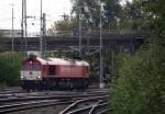 Ein Nachschuss von der Class 66 DE6314  Hanna  von Crossrail rangiert in Aachen-West. 
Aufgenommen vom Bahnsteig in Aachen-West bei Regenwolken am Nachmittag vom 7.10.2014.