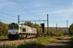 Die Class66 von Captrain auf dem Weg von Aachen-West Richtung Visé. Aufgenommen am 18/10/2014 bei Remersdael.