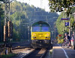 Ein Nachschuss von Zwei Class 66 beide von der Rurtalbahn und kammen als Lokzug aus Oberhausen-West nach Düren und fuhren durch Kohlscheid in Richtung Richterich,Laurensberg,Aachen-West. 
Aufgenommen vom Bahnsteig 2 in Kohlscheid. 
An einem schönem Sommermorgen vom 2.9.2016. 