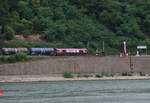 Über den Rhein geschaut: Eine HGK Class 66 zieht einen Kesselwagenzug in Richtung Koblenz.