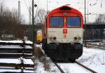 Die Class 66 DE6302  Federica  von Crossrail steht im Schnee in Aachen-West auf dem Abstellgleis am 18.1.2013.