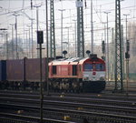 Die Class 66 DE6314  Hanna  von Crossrail steht in Aachen-West mit einem Containerzug aus Milano(I) nach Zeebrugge-Ramskapelle(B) und wartet auf die Abfahrt nach Belgien.