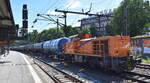 RheinCargo GmbH & Co. KG, Neuss [D] mit der angemieteten northrail MaK G 1000 BB [NVR-Nummer: 92 80 1271 001-0 D-NRAIL] und einem Kesselwagenzug (nach Umsetzen) am 13.06.23 Vorbeifahrt Bahnhof Hamburg-Harburg.