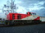 Die Vossloh G 1000 BB der Hafenbahn Frankfurt mit der Bezeichnung D2 abgestellt im Hanauer Hafen am 08.01.11