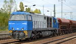 BELog Baustoffe- Entsorgung- Logistik GmbH & Co. KG mit vossloh MaK 2000BB  1460  (92 80 1272 010-0 D-ATLU) mit einem Ganzzug Schüttgutwagen am 10.09.18 Bf. Flughafen Berlin-Schönefeld.