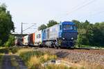 Alpha Trains Belgium 273 009, vermietet an LOCON, mit Containerzug in Richtung Bremen (Hüde, 18.074.19).