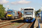 RTB Cargo V 207 (links) und RTB VT 744 // Bahnhof Lendersdorf // 18. August 2020
