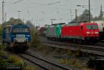 Am 18.10.2011 stehen die MaK G 2000 BB V206 der Rurtalbahn (274 410-2), 185 401-4 und Cobra 186 214 (2822)in Aachen West.