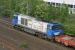 Die an die RTS vermietete Vossloh G2000 92 80 1272 001-9 am 14.5.09 in Ratingen