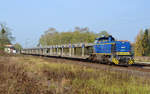 275 101 der EVB führte am 04.11.17 einen leeren BLG-Zug zum Standort Falkenberg(Elster). Hier passiert der Zug Jütrichau Richtung Roßlau.