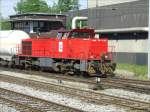 Lok D IV der Stdtische Eisenbahn Krefeld durchfhrt den bergabebahnhof der RBH in Gladbeck. 3.5.07