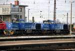 Zwei BR 275 (MaK G 1206), darunter Lok 211 und 210 der Infraleuna GmbH, rangieren im Bahnhof Großkorbetha.