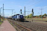 InfraLeuna 210 (92 80 1275 013-1 D-LEUNA) + 211 (92 80 1275 014-9 D-LEUNA) mit Kesselwagen Richtung Erfurt, am 06.10.2022 in Neudietendorf.