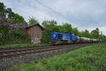 InfraLeuna verbindet den Leuna mit mehreren Chemiestandorten. Am 03.05.2026 war Lok 208 mit mehreren Kesselwagen auf der Fuldatalbahn bei Melsungen-R�hrenfurth in Richtung Kassel unterwegs. 