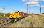 Auf geht's zu einer neuen Braunkohle-Beladung nach W�hlitz!  275 213-7 (Lok 213 | Vossloh G 1206) zweigt hier in Gro�korbetha auf das Gleis der ausschlie�lich f�r den Kohle-Verkehr genutzten