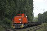 Lok 827 (G1206) der RBH  Ruhrpott-Sprinter  ist mit leeren Coiltransporter in Richtung Bochum-Nord unterwegs. (30.05.2009)