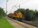 MEG 217+ MEG 220 mit einem gemischten Güterzug von Braunsbedra nach Buna Werkbf, am 07.09.2010 am Hp Buna Werke.