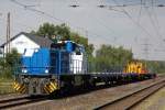 Die 276 042 der B&V Leipzig GmbH (i.E. fr die Bochholder Eisenbahn GmbH) zieht am 31.8.11 die frisch untersuchte CFL 305,welche zwischen ein paar Wagen hin durch Ratingen-Lintorf.