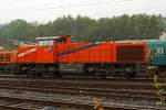 Im Regen - Die northrail MaK G 1206 (275 804-3), vermietet an die HGB Hessische Gterbahn (Buseck), abgestellt am 14.09.2012 in Betzdorf/Sieg.