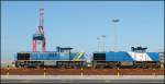 V 2104 der EVB und 500 1836 der Duisport Rail stehen am Jade-Weser-Port und warten auf die Abfertigung Ihres Containerzuges. Wilhelmshaven 20/07/2013