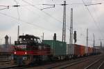 Die fr LanXess werbende DuisportRail 275 107 am 19.3.13 mit einem Containerzug in Duisburg-Bissingheim.Der Zug machte anschlieend in Entenfang Kopf und fuhr wieder Richtung Abzw.Lotharstrae