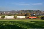 Lahntalbahn Herbst am 05.11.2015, hier der Steedener Kalkzug mit der MaK 1206 Nr. 92 80 1275 870-4 D-BUVL bei Leun
