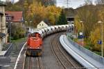 Lahntalbahn Herbst am 09.11.2015, hier der Steedener Kalkzug bei der Durchfahrt Leun Lahnbahnhof