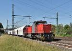 Am Dienstag den 3.7.2018 kommt die Railflex 1275 614-2 mit einem Kalkwagenzug durch Lintorf gen Ratingen gefahren.