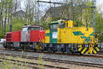 Railflex Lok 3 wartet mit Benteler Lok 2 im Schlepp auf die Freigabe der Strecke. (Hattingen, April 2022)