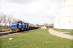 InfraLeuna 207 (275 010) und 211 (275 014) am 20.03.2023 im Tanklager Emleben. Sie stellten volle Kesselwagen aus Großkorbetha zu.
