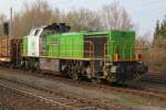 277 101-2(SETG V1700.10)stand am 10.04.2015 mit Holzzug von Rostock-Bramow nach Stendal-Niedergrne im Bahnhof Rostock-Bramow.