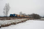 277 005 mit dem Hackschnitzelzug von Wiesau Richtung Regensburg bei Wiesau, 03.01.2017