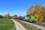 277 004 mit einem Düngerzug am 31.10.2018 bei Langenisarhofen.