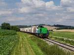 Die V170.04 mit einem Hackschnitzelzug  am 19.07.2020 unterwegs bei Fremdingen.