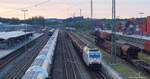 Blick zurück zum 22.09.2015. Kurz bevor die Sonne den Hochnebel in der Ferne besiegt, steht in Hof Hbf der Zementzug mit seinen wie neu wirkenden Wagen. Daneben steht eine ITL 285 mit den modernen Kippwagen. Ich weiss nicht mehr , für welche Baustelle das Teil hier im Einsatz war....