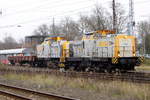 Am 02.12.2017 Rangierfahrt von der 293 510-4 und die 293 508-8 von der SGL - Schienen Güter Logistik GmbH, in Stendal .