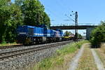 Spitzke Bauzug mit der 1272 846-4 von MAK und der Vossloh 4180 000-6 samt leeren Schienenwagen.