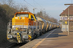 BASF DE 25 (Vossloh type DE 18) runs through Darmstadt South station on 07 February 2015 on its way to the BASF plant at Ludwigshafen.