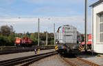 DE502 von Rheincargo kommt von einer Lokmittfahrt bei der Tag der Offenen Tür bei Rheincargo in Brühl-Vochem. Augenommen bei der Tag der Offenen Tür bei Rheincargo in Brühl-Vochem. Bei Sommerwetter am Mittag vom 9.9.2018.