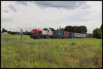 DE18-140 der DB kam hier am 16.9.2025 kurz vor Regenstauf in Richtung Schwandorf mit einem Containerzug vorbei.